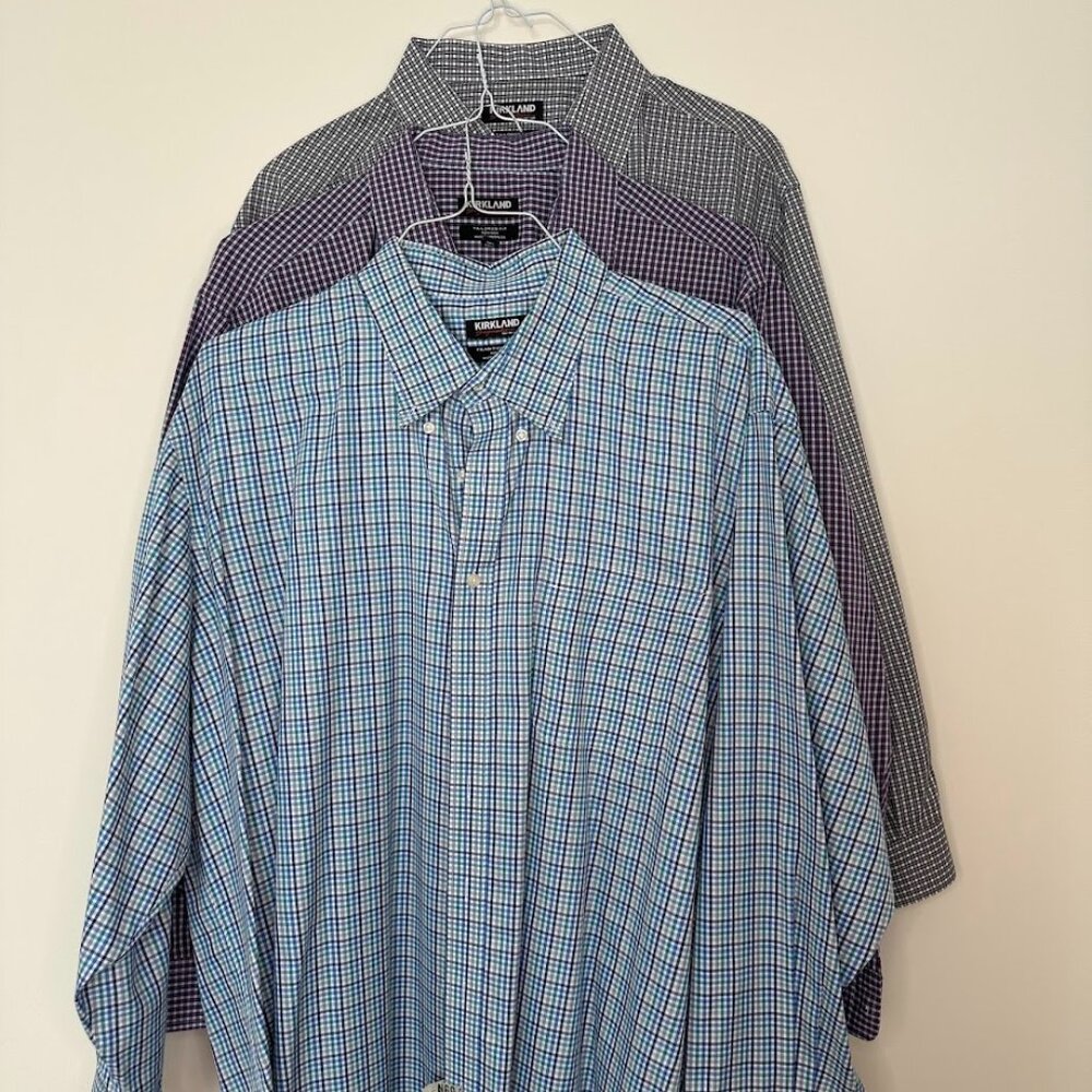 Kirkland Signature Lot of 3 Men's Plaid Dress Shirts- 19 34/35- Non Iron